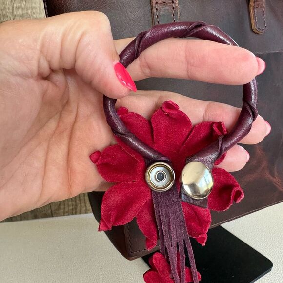 Flower Leather Bag Charm Leather Purse Red Flower Crossbody NEW - Picture 4 of 4
